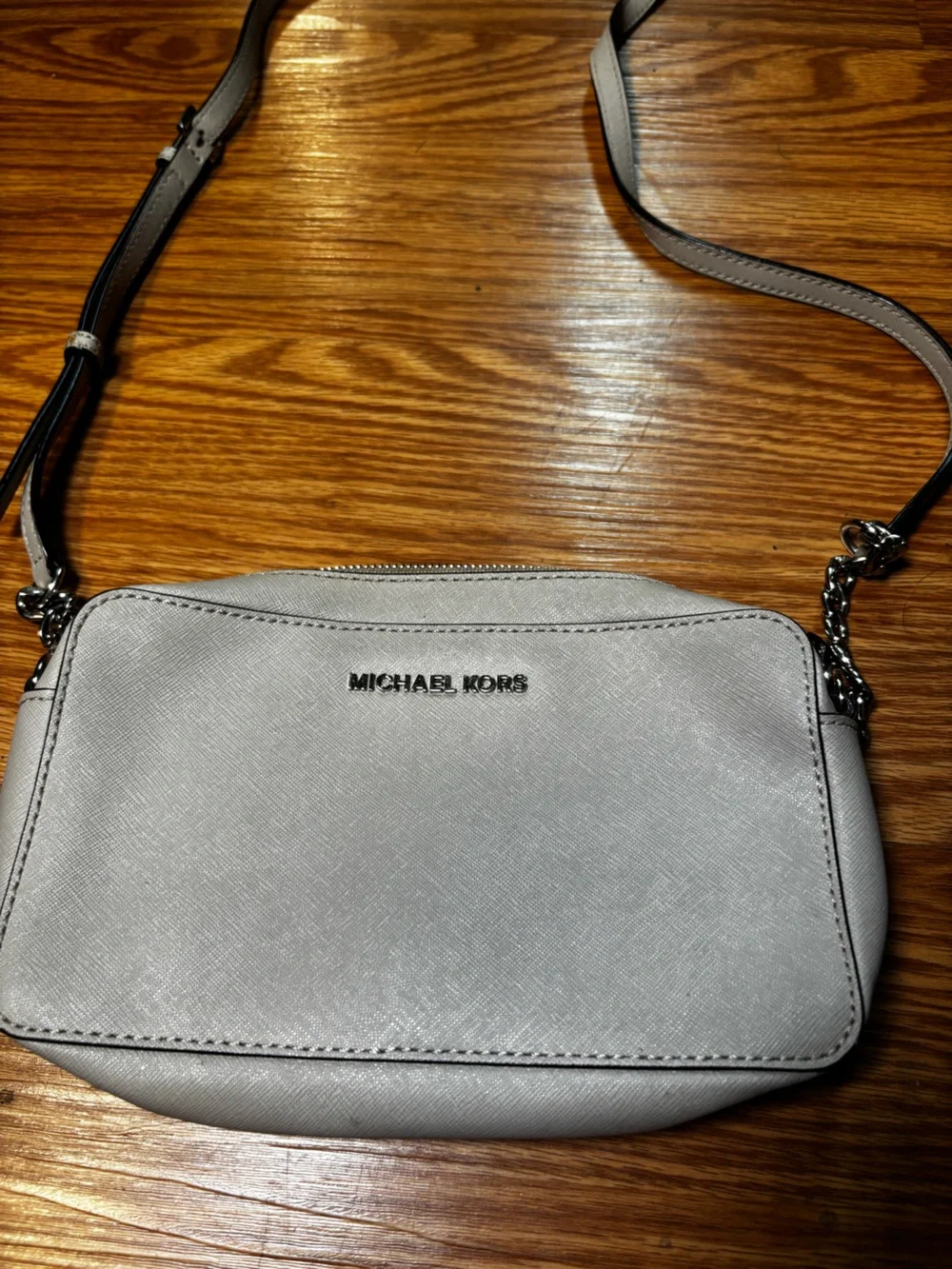 Michael Kors Silver Saffiano Crossbody Bag